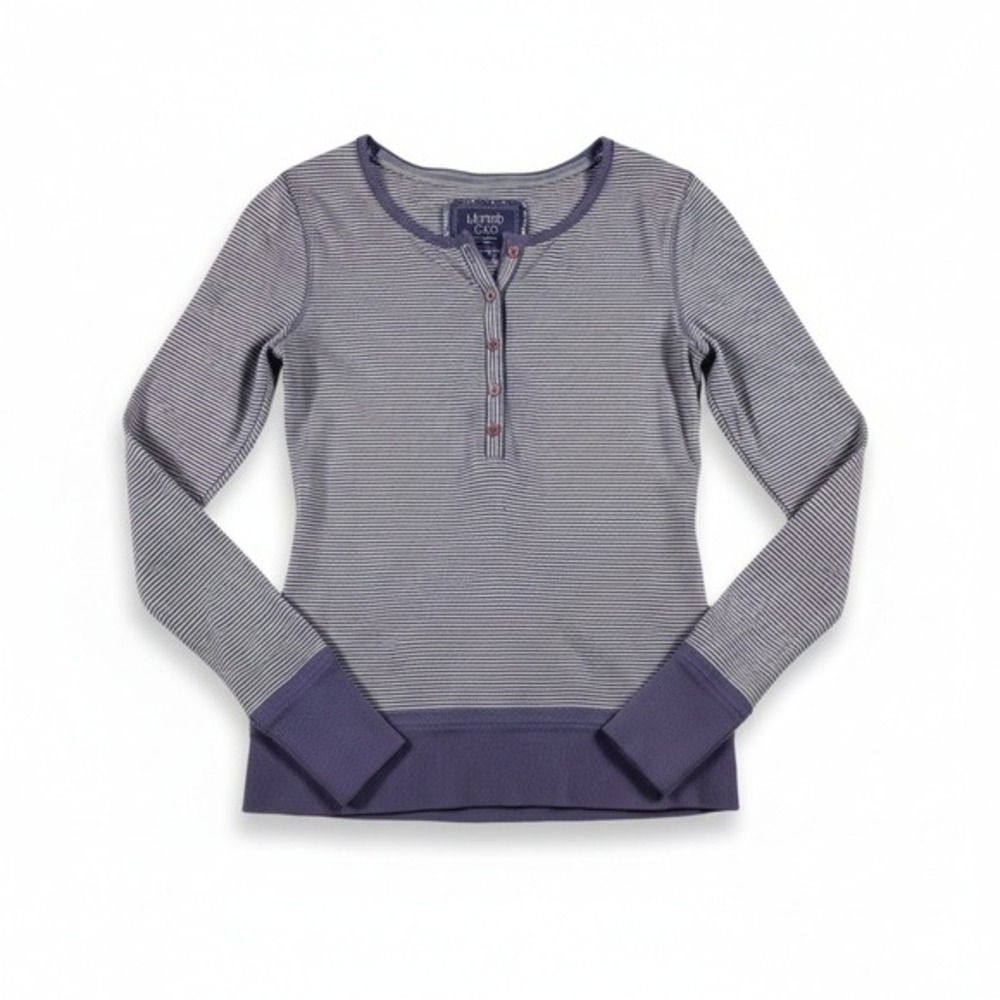 Limited Too Shirt Girl's Size 16 Purple White Striped Long Sleeve 1/4 Buttons